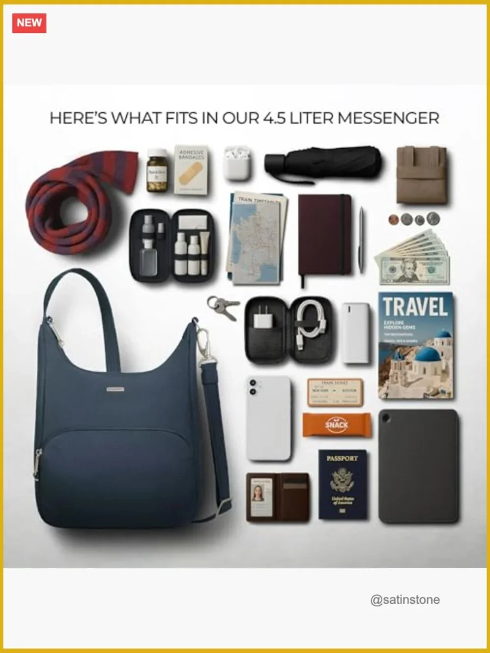 Anti-Theft Messenger Bag with RFID Protection, Locking Zippers